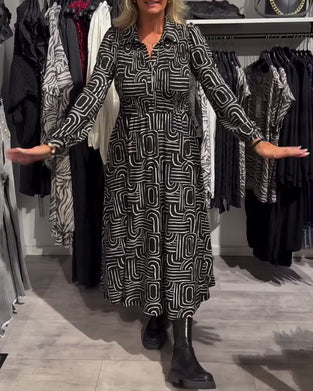 Jurk Met Lapel - Nek - Design En Moderne Gedrukte Kenmerken