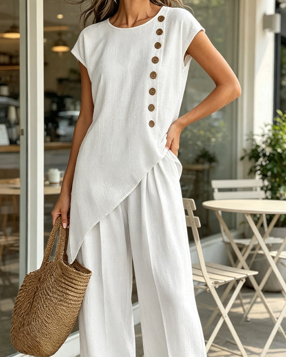 Set Ronde Hals Effen Kleur Tweedelig