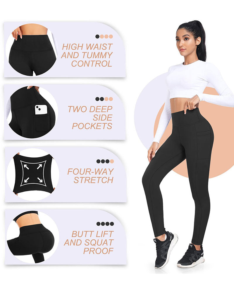 Dames Hoge Taille Fleece Gevoerde Leggings Met Zakken