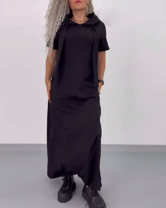 Jurk Effen Kleur Hoodie Casual