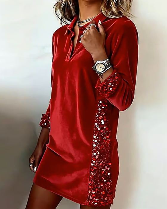 Jurk Rever Fluweel Sequins Shift