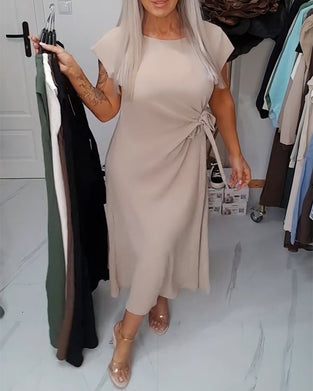 Jurk Egaal Kleur Ronde Hals Middeldefiniërend Elegant