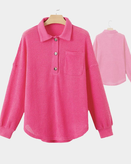 Blouse Effen Knoop-Down Los Kraag