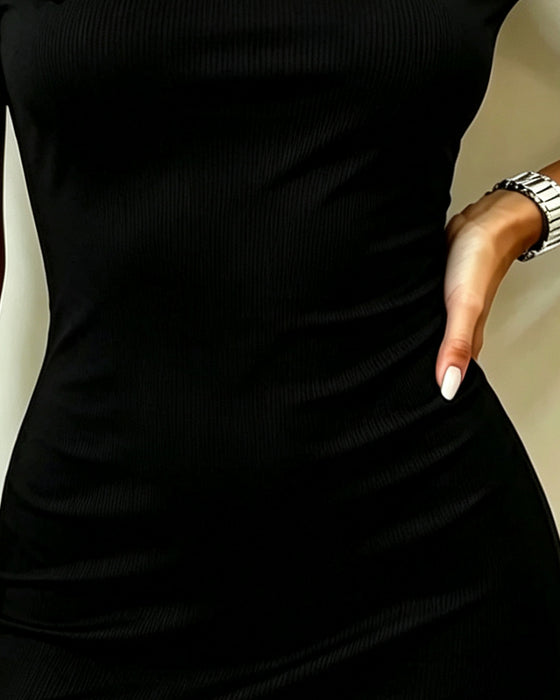 Jurk Off-Shoulder Gesp Korte Mouw