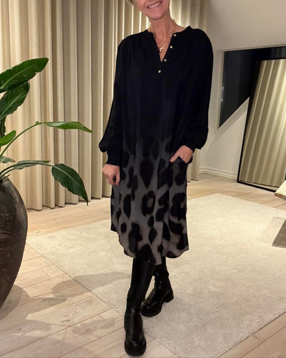 Jurk Lange Mouw Los Bedrukt