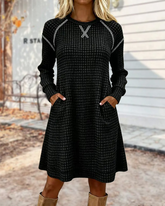 Jurk Met Kleurblokontwerp, Steekdetail En Zakkenfunctie