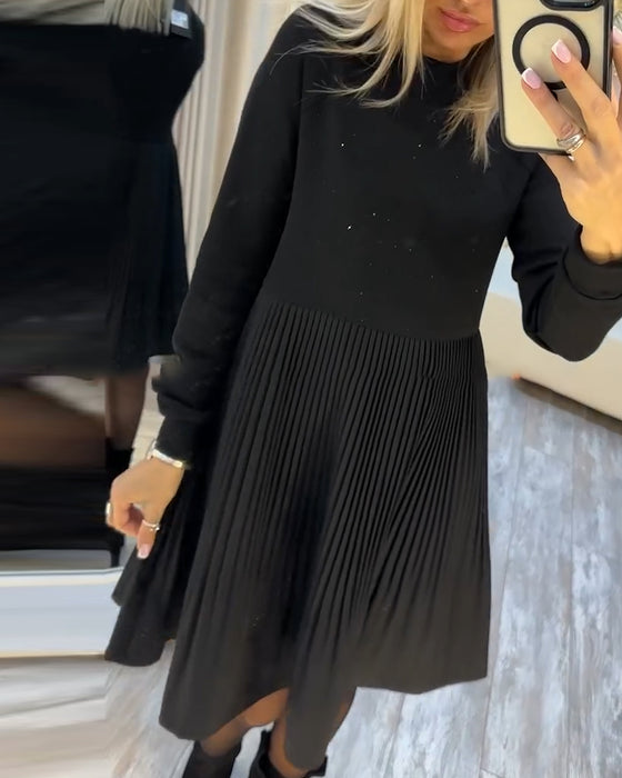 Geplooide Jurk Met Lange Mouwen En Strass