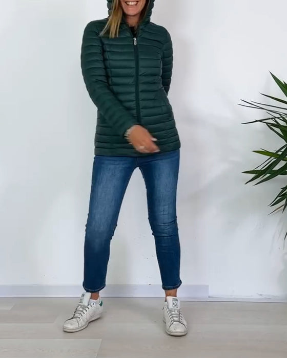 Mode effen kleur afneembare jas met rits en knoop