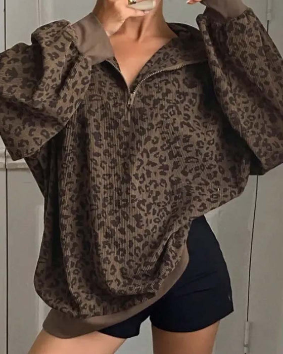 Sweatshirt Rits Luipaard Casual