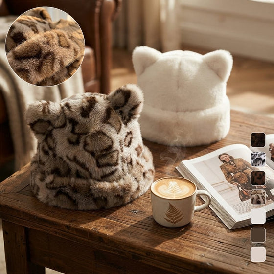 Hoed Luipaardprint Pluche Kattenoor