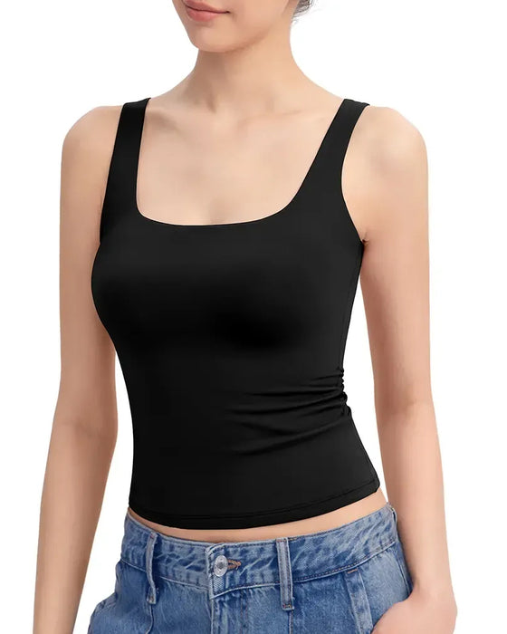Tank Top U-Hals Bandjes Effen Slim Fit