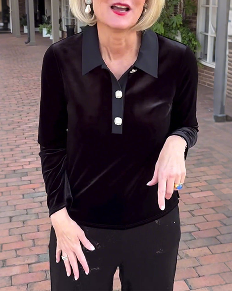 Blouse elegant effen kleur lange mouwen fluweel