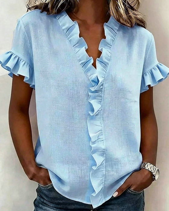 Blouse Verjongend Gerimpeld V-hals