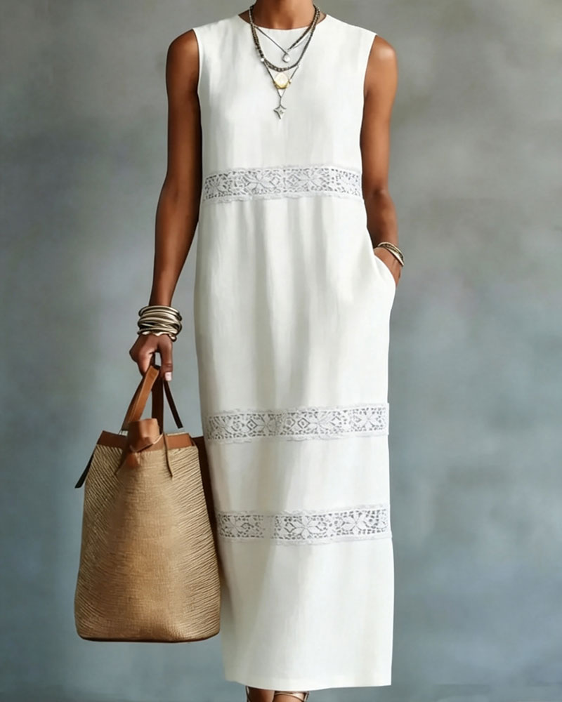 Jurk Mouwloos Kant Patchwork