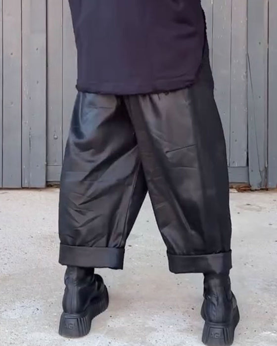 Broek Hoge Taille Wijde Pijp Opgerolde Zoom