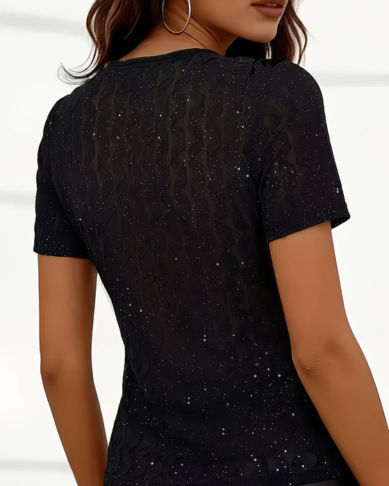T-Shirts V-Hals Kruis Paillet Slim-Fit