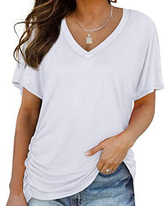 T-Shirt Geplisseerd Effen V-Hals