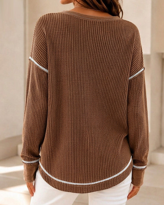 Top Kleurblok Rand V-Hals Casual