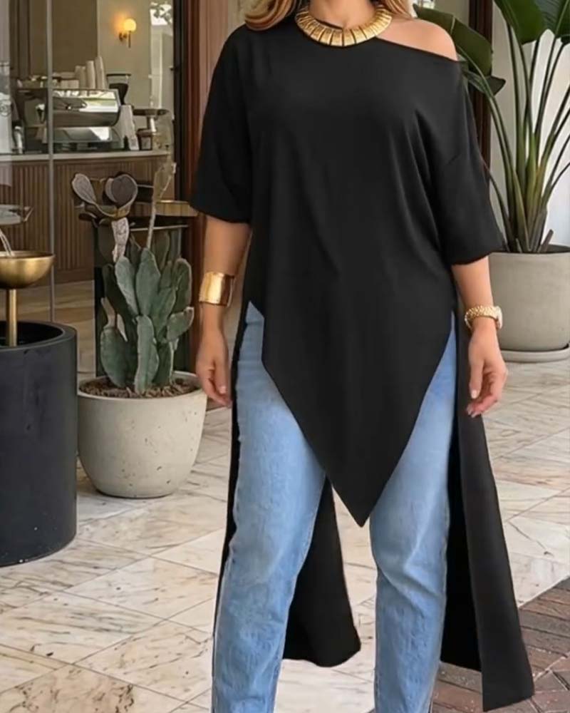 Blouse Enkel Schouder Asymmetrisch