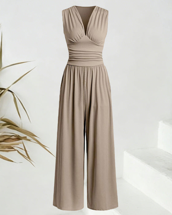 Jumpsuit Effen Geribbeld Mouwloos