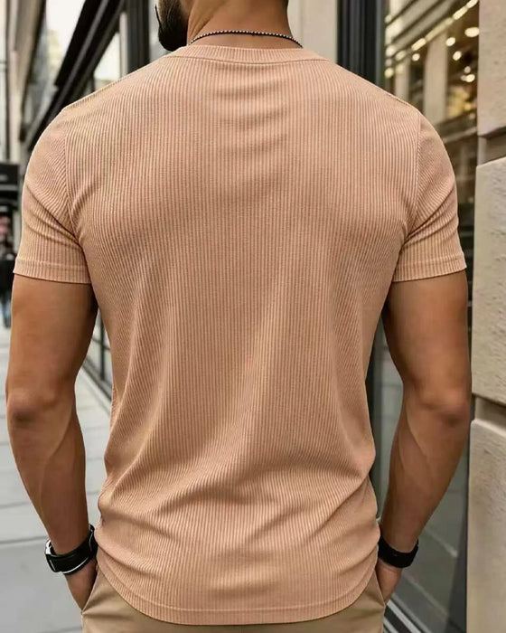 T-Shirt V-Hals Geribbeld Effen Kleur Heren