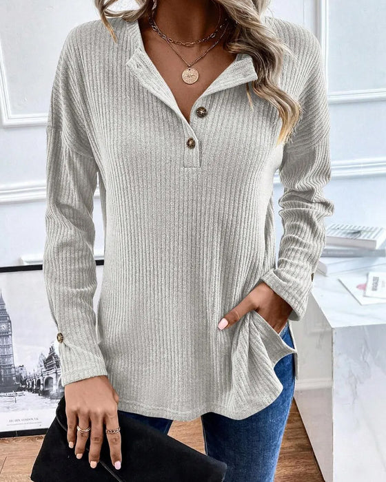 Blouse Geribbeld Halve Rits Pullover