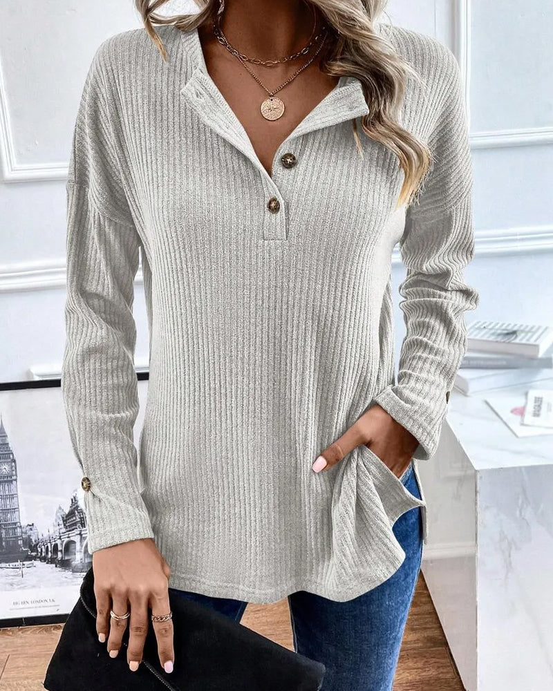 Blouse Geribbeld Halve Rits Pullover
