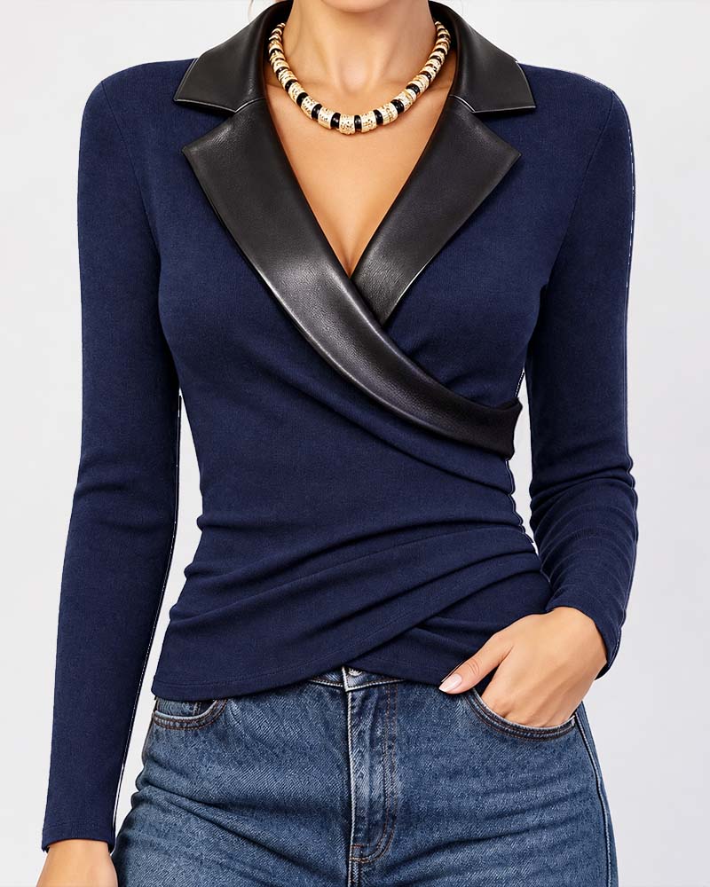 Top PU Knoopsgat Kruis Langmouw