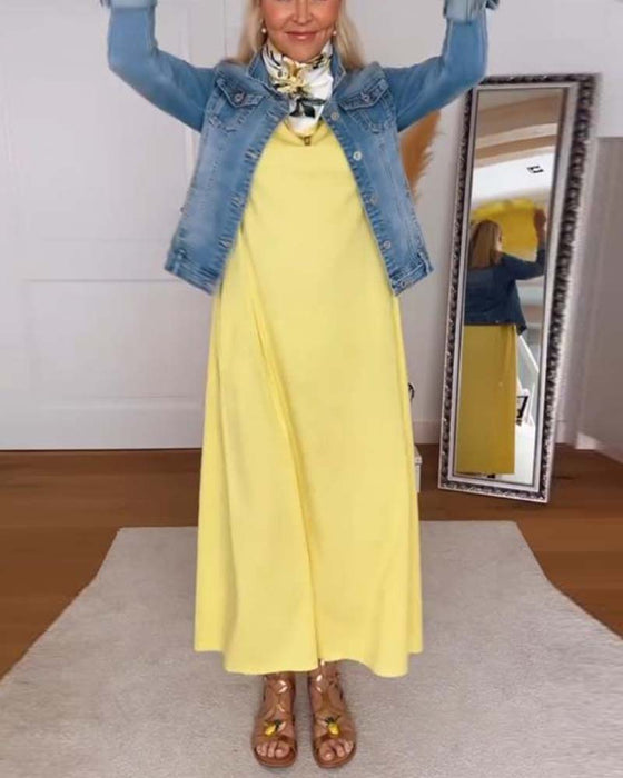 Jurk Casual Ronde Hals Effen Kleur Rechte