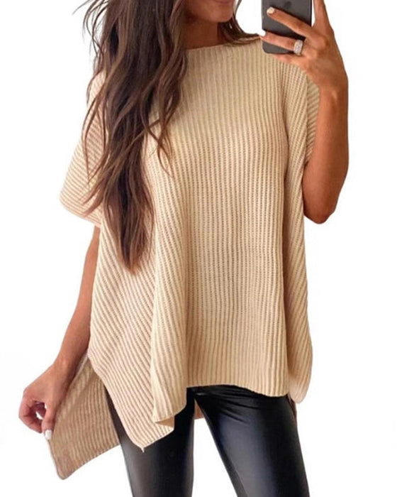 Pullover Effen Ronde Hals Vleermuismouw