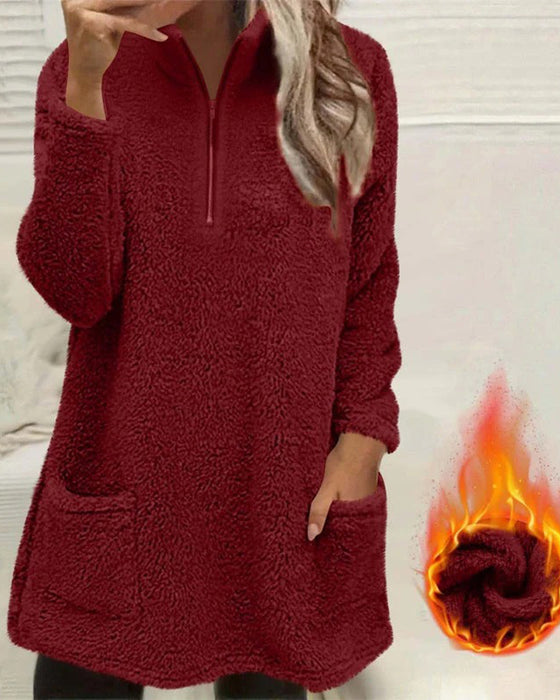 Sweatshirt Effen Kleur Opstaande Kraag