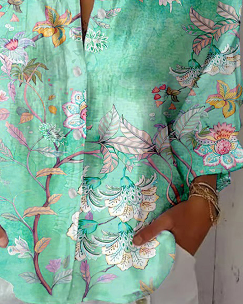 Overhemd Mode Bedrukt Omgeslagen Kraag