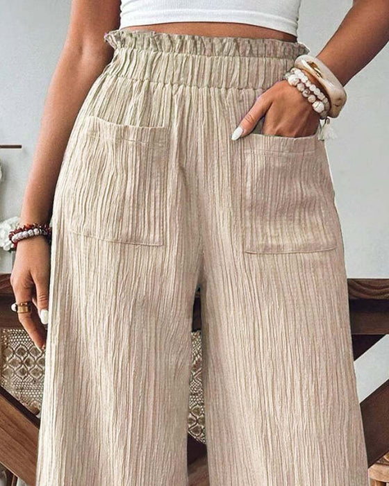 Broek Opstrijkzak Effen Elastische Taille Casual