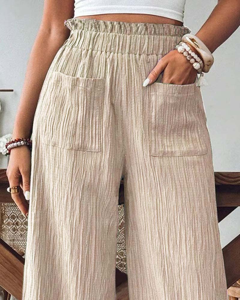Broek Opstrijkzak Effen Elastische Taille Casual