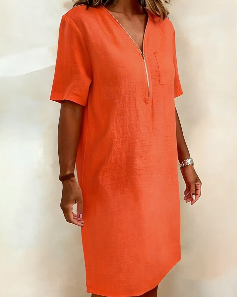 Jurk V-hals Halve Rits