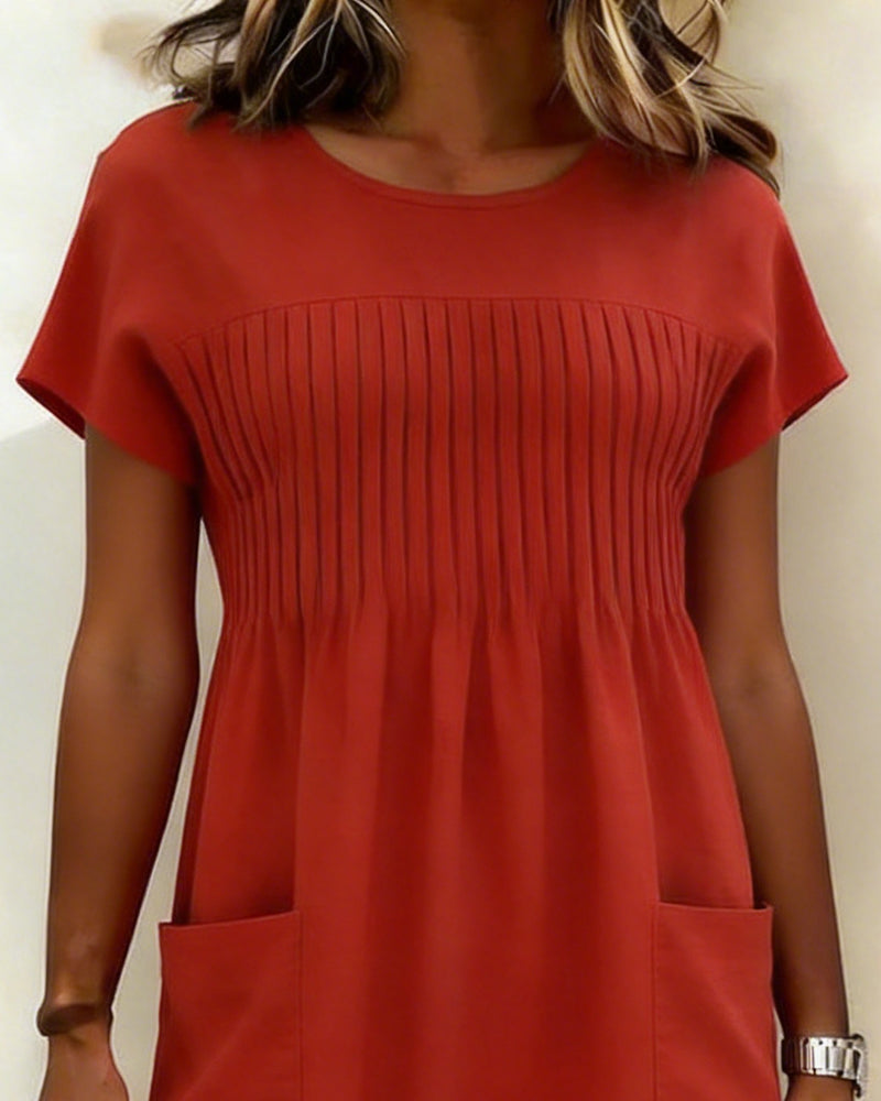 Jurk Geplooid Zak Korte Mouw