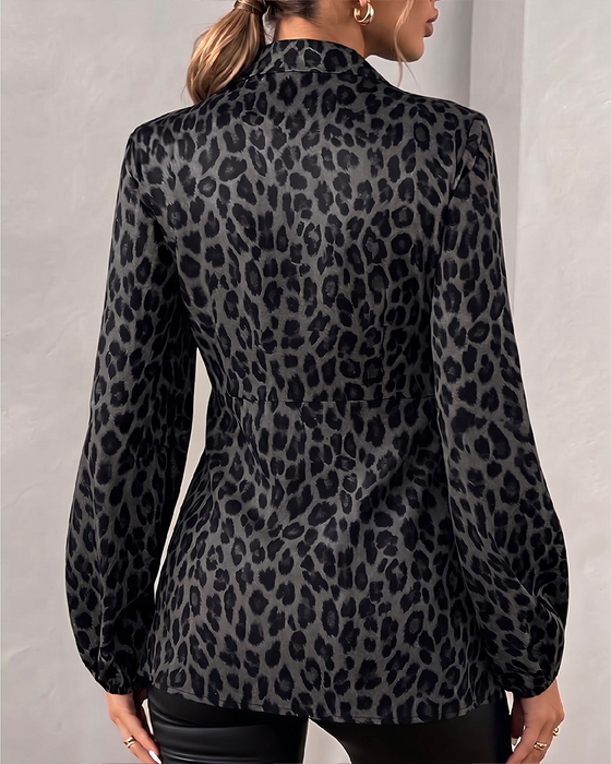Top Luipaard Print Kraag Bandage Taille