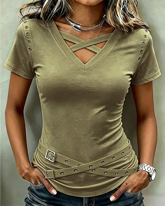 T-Shirt Kruisband Hol Uit Slim Pasvorm
