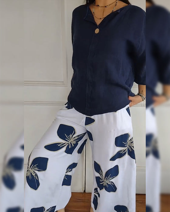 Set Ronde Hals Casual Gedrukte Broek
