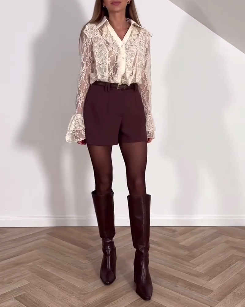 Stijlvolle Blouse Met Kraagpanden In Effen Kleur