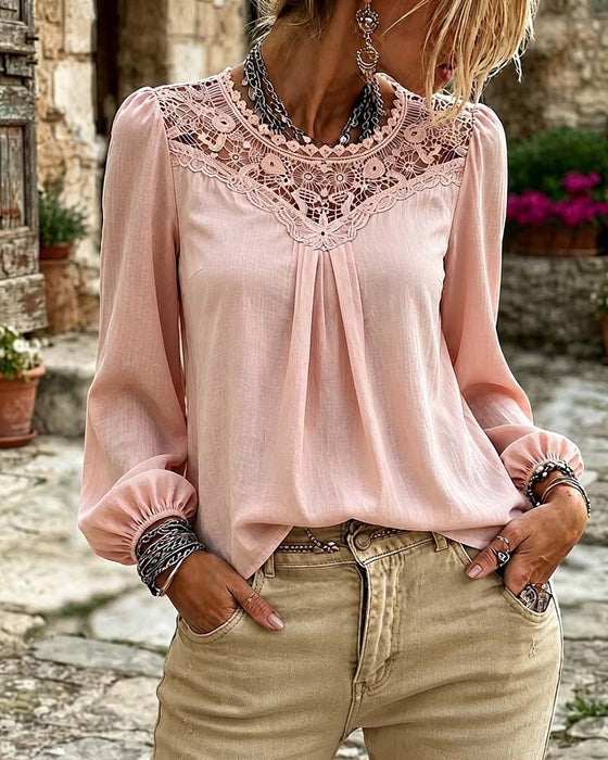 Blouse Kant Paneel Pofmouw
