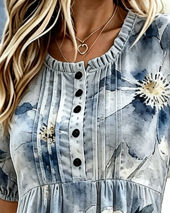 Jurk Ruffle Rand Tie-Dye Bloemig Taille