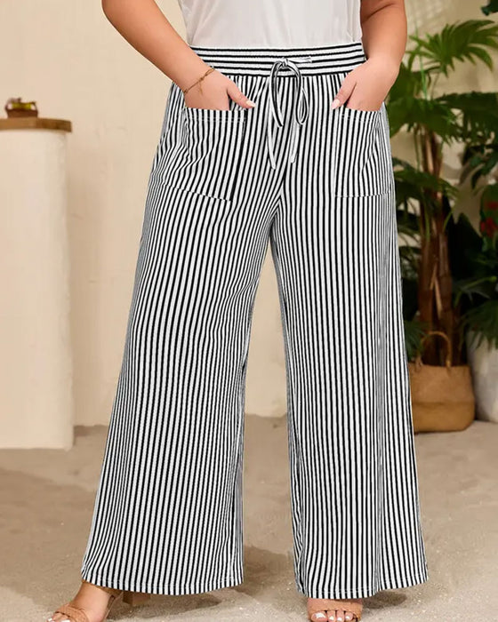 Gestreepte Lange Broek Midden Taille