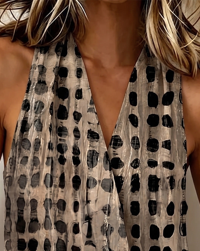 Blouse V-Hals Kruis Halter Stip Mouwloos