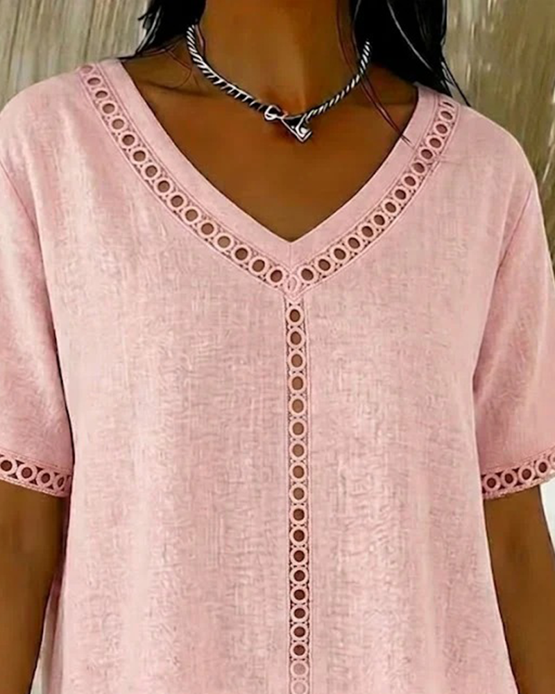 Top Hol V-Hals Katoen Linnen