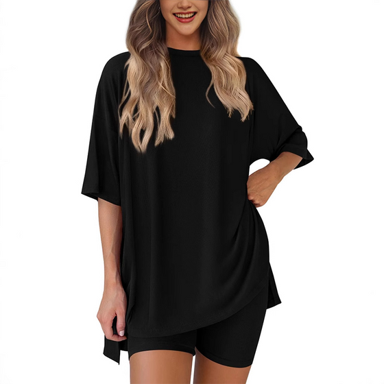 Casual Set Met Effen Kleur En Losse Pasvorm