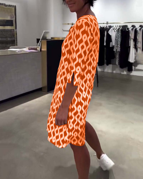 Jurk Staande Kraag Mijlange Geprint