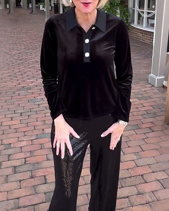 Blouse elegant effen kleur lange mouwen fluweel