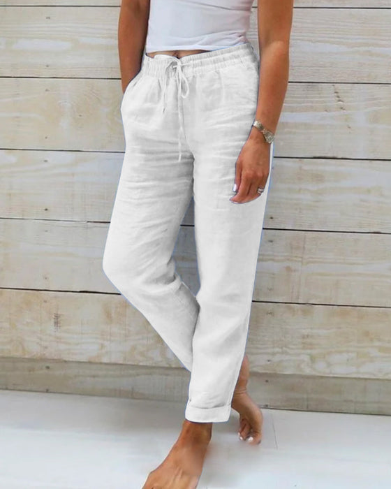 Casual effen broek met rechte pijp