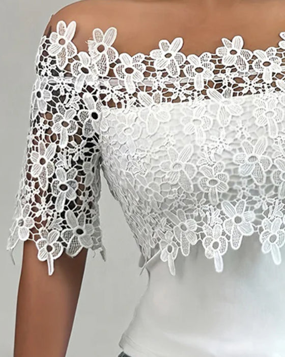 Blouse Off-Schouder Bloemig Kant Top